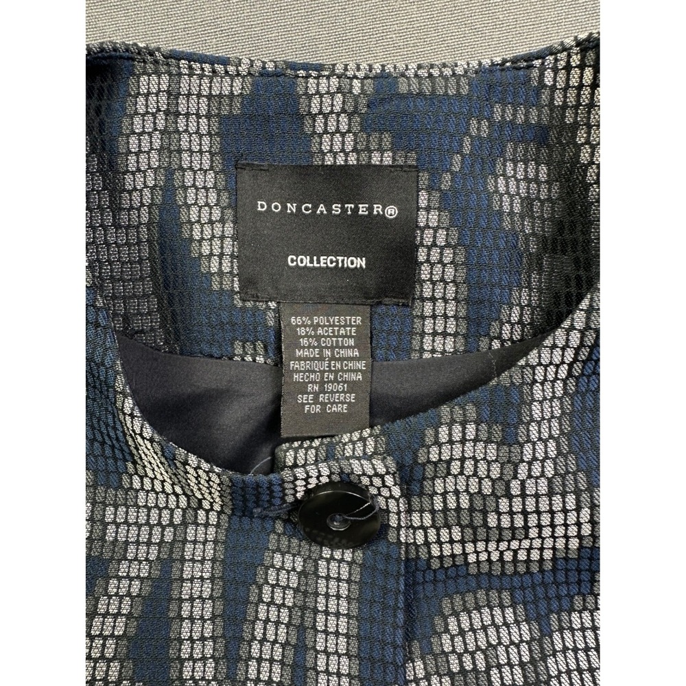 Doncaster Collection Women's Blue Silver Jacquard Metallic Blazer Jacket Size 4